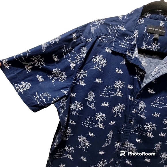 No Boundaries XL Cotton Blue  Hawaiian Tropical Short Sleeve Shirt Buttonup - Picture 5 of 7